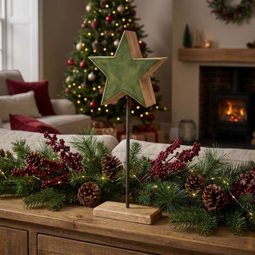 Estrella decorativa de madera sobre base de palo verde marrón 20x9,5x50cm | Floristik24.es
