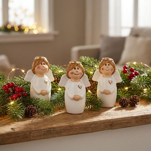 Adorable ángel de cerámica con detalles dorados blanco 7 cm - idea de regalo y decoración encantadora - 6 piezas | Floristik24.es