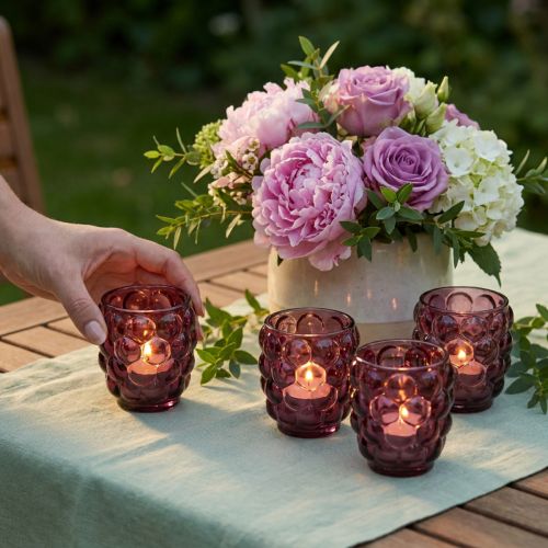 Artículo Portavelas de cristal Berry, decorativo, Ø9cm, H9.5cm, 4 piezas