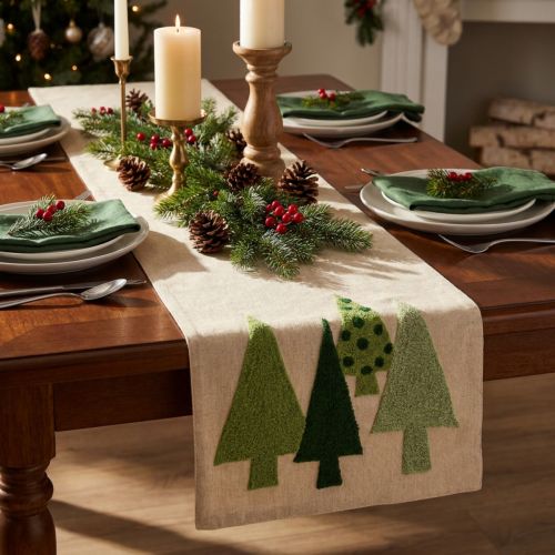 Camino de mesa Abetos navideños verde 140x41,5cm | Floristik24.es