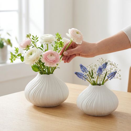 Florero de cerámica forma de cebolla blanco Ø13cm H13,5cm 2ud | Floristik24.es