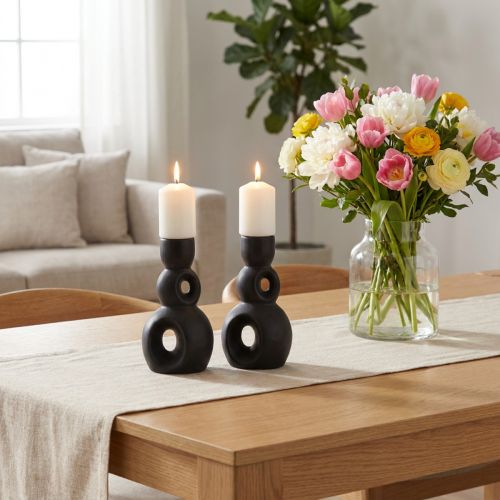 Portavelas Candelabro De Cerámica Negro Moderno H16cm 2uds | Floristik24.es