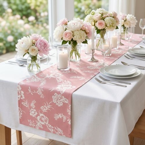Camino de mesa con estampado floral, cinta de mesa, algodón, rosa, 15cm, 3m | Floristik24.es