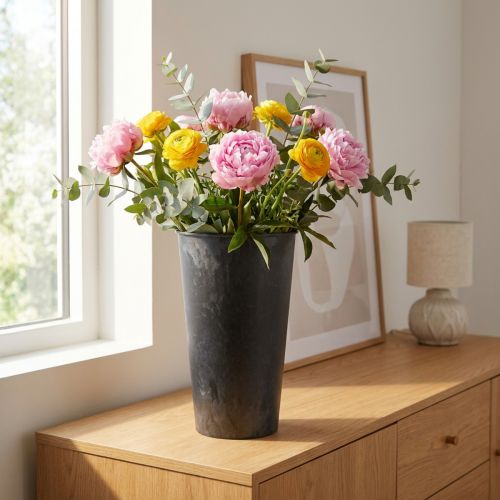 Jarrón de suelo jarrón negro plástico antracita Ø17,5cm H28cm | Floristik24.es