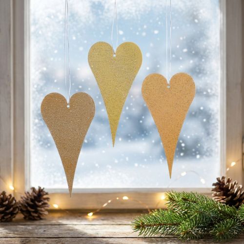 Artículo Decoración colgante para ventana con corazones de metal, corazones decorativos para colgar en color beige/amarillo/naranja H15cm 6 uds.
