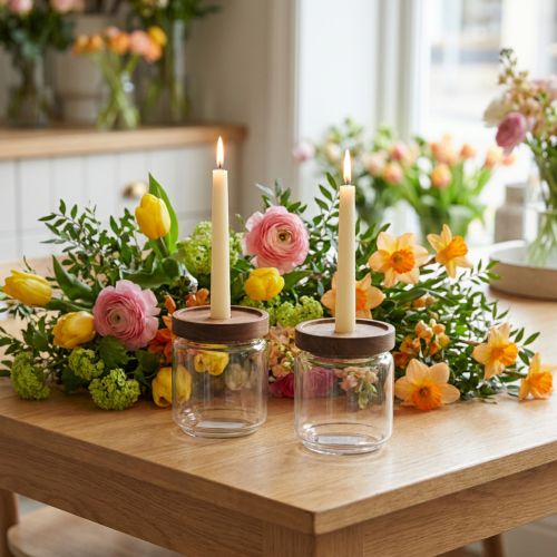 Portavelas de cristal con forma de palo, portavelas decorativo de cristal H11cm Ø9cm 2uds | Floristik24.es