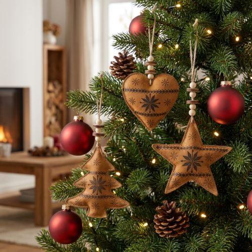 Artículo Adorno arbol navidad estrella abeto corazon polipiel 11cm 3pcs