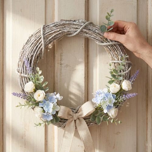 Artículo Corona decorativa, encalada, corona para puerta, estilo shabby chic, Ø42cm, ramas naturales, estilo campestre