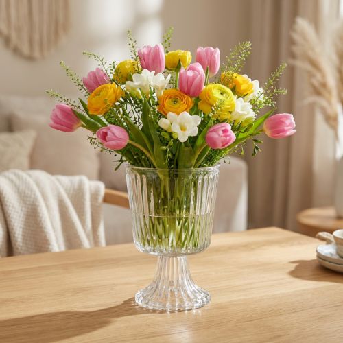 Jarrón de cristal con pie copa decorativa de cristal estriado Ø13cm H19cm | Floristik24.es