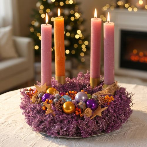 Corona decorativa, flores secas, Lepidium morado metalizado, corona de pared, Ø33cm, accesorio para el hogar | Floristik24.es