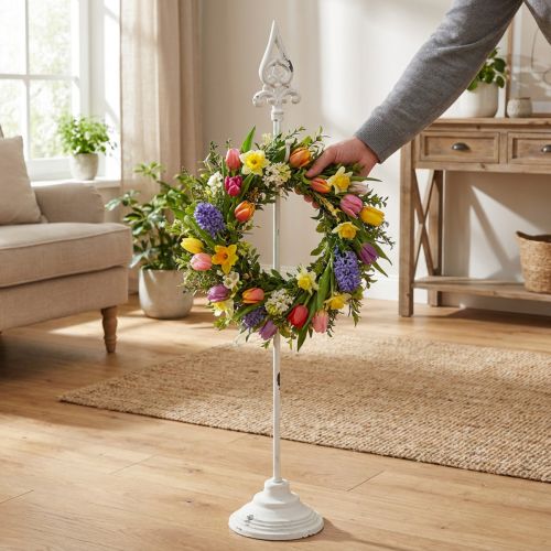 Portacoronas blanco estilo shabby chic, 1 gancho, 76 cm de alto. | Floristik24.es