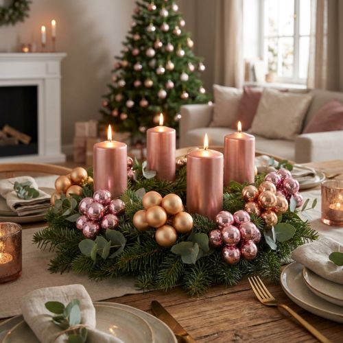 Bayas de espejo vaso navideño rosa albaricoque Ø25mm 140 piezas | Floristik24.es