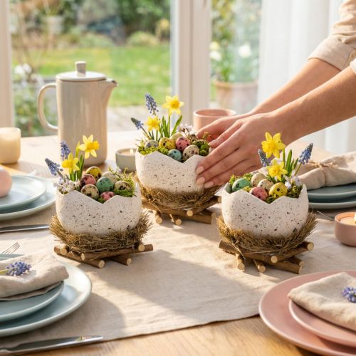 Cuenco nido de Pascua en forma de huevo para decoración primaveral 11cm 4 piezas | Floristik24.es