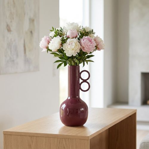 Jarrón moderno y artístico con cuello largo y asas redondas para interiores elegantes, 24 cm. | Floristik24.es