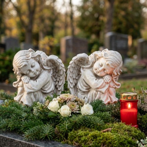 Figura decorativa de ángel de luto sentado color crema 6,5×5×7,5cm 2 piezas | Floristik24.es