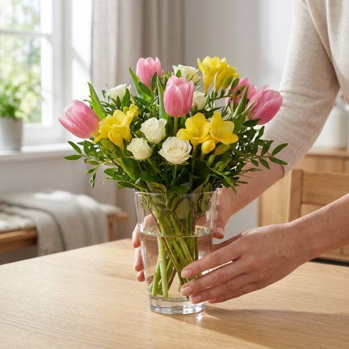 Jarrón de cristal transparente Ø8cm H11cm para decoración de mesa | Floristik24.es
