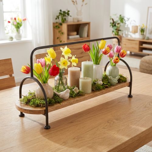 Bandeja ovalada de madera, alargada, decorativa, con asa, 49 × 18 × 26 cm. | Floristik24.es