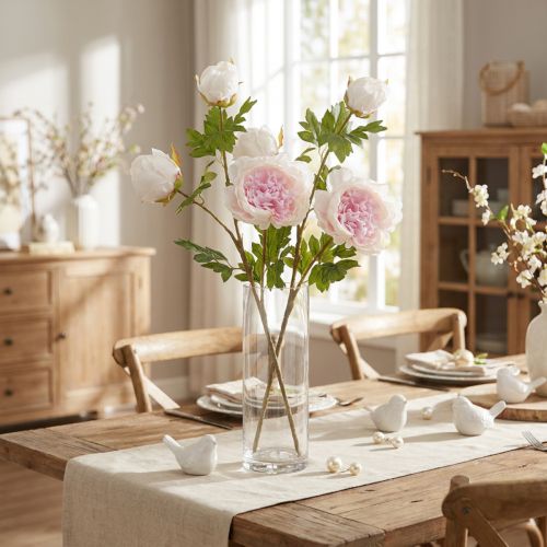 Decoración Peonías Rosa 3 Flores Tallo Largo L80cm 2uds | Floristik24.es