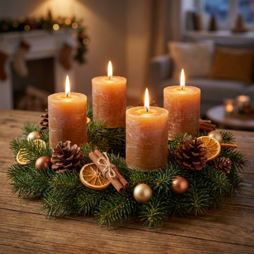 Velas de pilar de caramelo de color liso 70×80 mm, juego de 4 - Decoración rústica, ideal para Adviento, hechas a mano | Floristik24.es