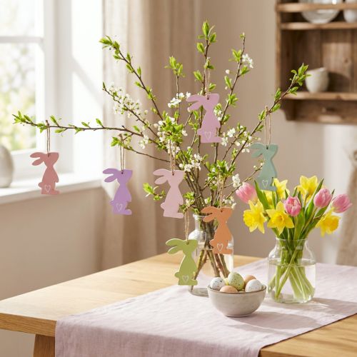 Decoración de conejito de Pascua decoración colgante madera decoración de Pascua pastel 10cm 10ud | Floristik24.es