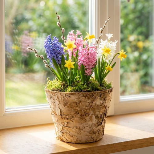 Jardinera redonda, decoración natural, corteza, maceta de abedul, Ø12cm H10cm, 5 piezas | Floristik24.es