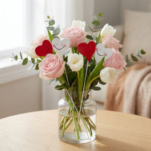 Enchufe doble corazón rojo, blanco 8cm x 5cm 12uds | Floristik24.es