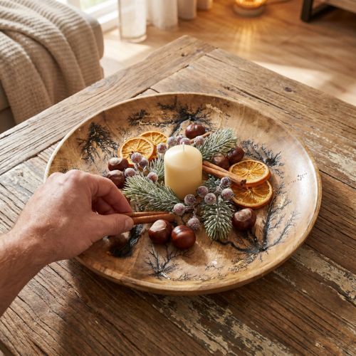 Plato decorativo madera natural, dorado efecto craquelado mango madera Ø30 | Floristik24.es