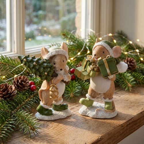 Decoración navideña de ratones, ratón verde y marrón, 8 cm de alto, 2 unidades | Floristik24.es