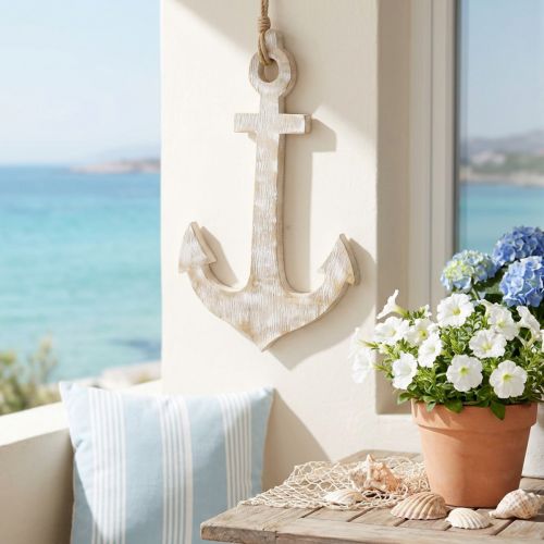 Ancla decorativa de madera blanca lavada ancla de madera para colgar 30,5cm | Floristik24.es