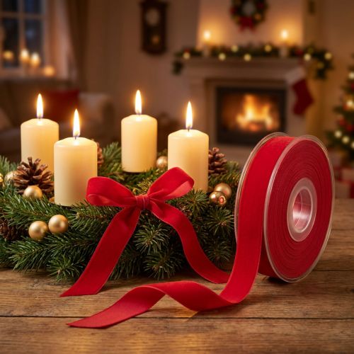 Artículo Cinta de terciopelo roja decorativa terciopelo 15mm 7m