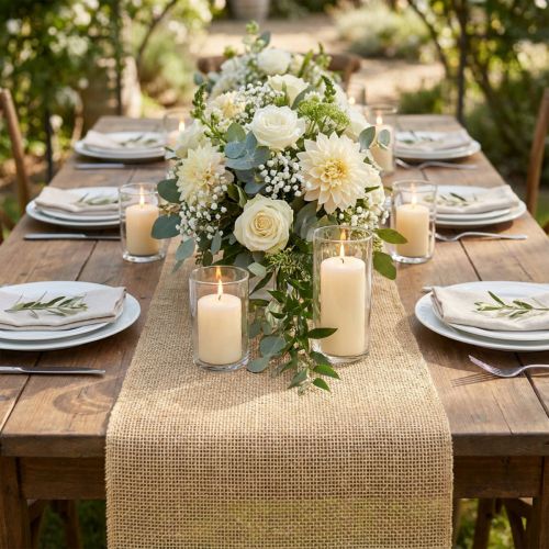 Camino de mesa natural con yute, tejido decorativo 29×450cm - Camino de mesa elegante para tu decoración festiva | Floristik24.es