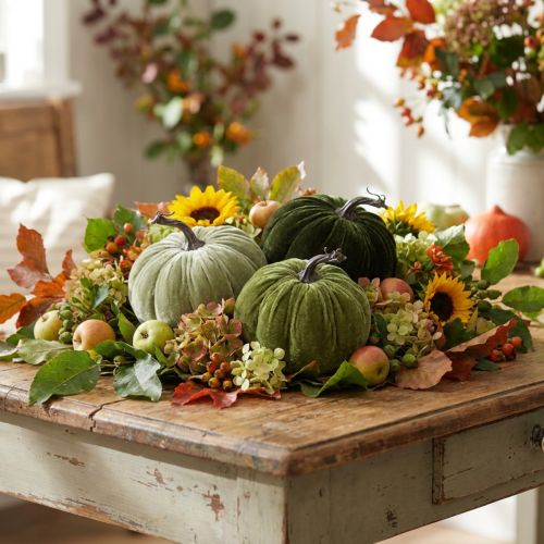 Calabaza decorativa de otoño, verde claro, verde, verde oscuro, Ø13cm, 3 piezas | Floristik24.es