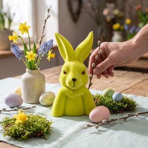 Busto de conejo de Pascua Thinking Rabbit – 2.ª opción – Amarillo-Verde 16,5 × 13 × 27 cm | Floristik24.es