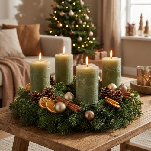 Velas de pilar verde oliva de color liso, 85 x 120 mm, 2 piezas, para coronas de Adviento y decoraciones de mesa | Floristik24.es