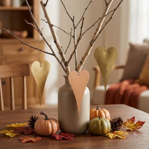 Adorno colgante deco corazones para colgar naranja/amarillo 15cm 6uds | Floristik24.es