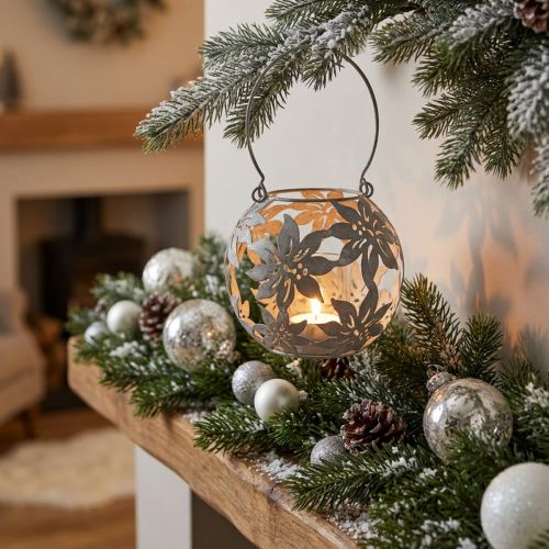 Farol colgante decorativo de metal Windlight, color gris, Ø14cm H13cm | Floristik24.es