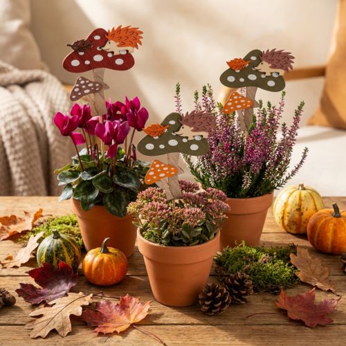 Decoración de flores con forma de amanita muscaria, erizo, otoño, 8 cm, 12 unidades | Floristik24.es