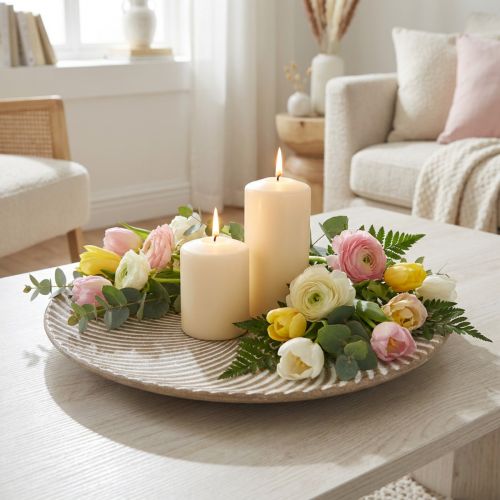 Plato decorativo redondo blanco marrón ranuras decoración de mesa Ø35cm H3cm | Floristik24.es