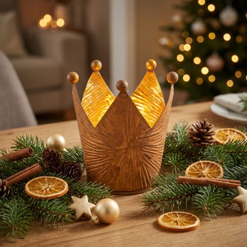 Portavelas corona efecto oro óxido decoración metal Al.11cm | Floristik24.es