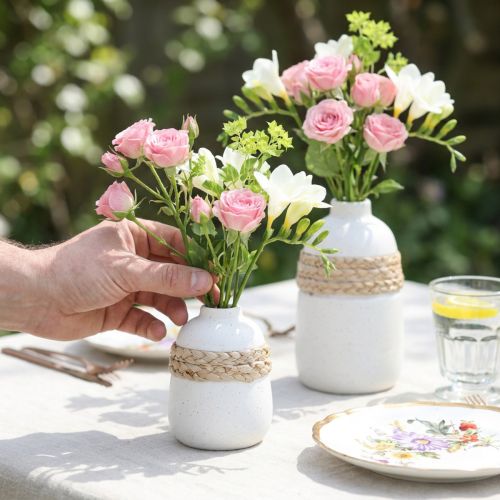 Jarrón de flores de cerámica blanca de algas marinas, jarrón de mesa H10,5 cm, 2 piezas | Floristik24.es