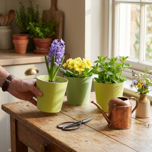 Macetero de papel, macetero, maceta para plantar azul/verde Ø13cm H12.5cm 4pcs | Floristik24.es