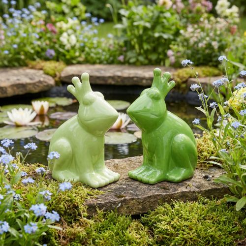 Cerámica decorativa de rana, decoración de verano de pareja de príncipe rana 13×8×16cm 2pcs | Floristik24.es