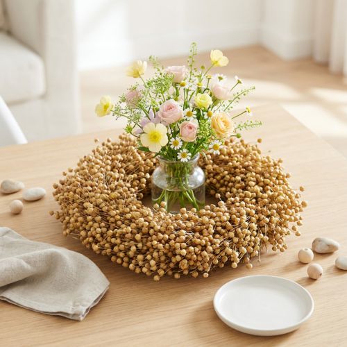 Corona decorativa bohemia, corona decorativa de lino, corona natural, seca, Ø28cm | Floristik24.es