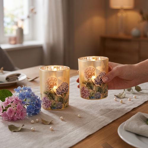 Artículo Elegante portavelas con motivos florales para decoración de estancias acogedoras, 12,5cm, 2 piezas.