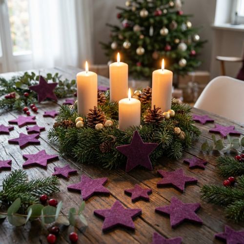 Estrellas decorativas dispersas estrellas de terciopelo flocadas bayas moradas 4/5cm 40 piezas | Floristik24.es