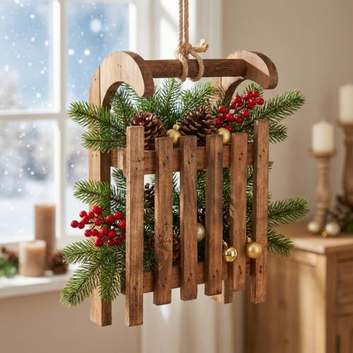Trineo decorativo decoración invernal marrón de madera 30x18x12cm | Floristik24.es