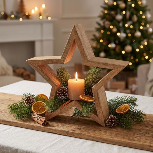Estrella decorativa mesa de madera decoración mango madera de pie natural Ø24cm | Floristik24.es