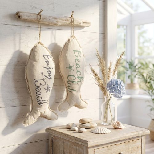 Pez decorativo marítimo para colgar tela 34×14,5cm 2uds | Floristik24.es