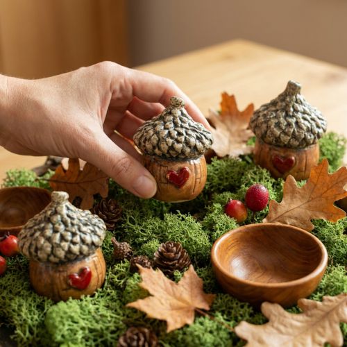 Bellota decorativa de cerámica con motivo de corazón marrón 6 cm - decoración de mesa de otoño - 6 piezas | Floristik24.es