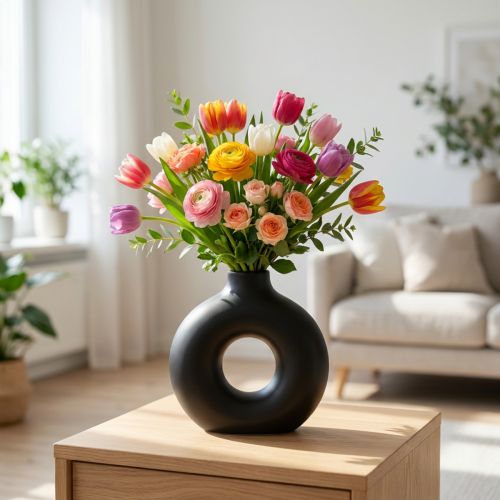 Jarrón Moderno Cerámica Negro Moderno Ovalado 21×7×20cm | Floristik24.es